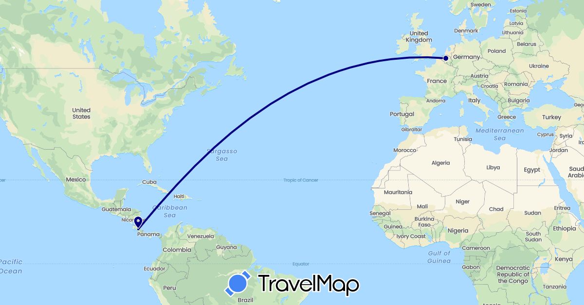 TravelMap itinerary: driving in Belgium, Costa Rica (Europe, North America)